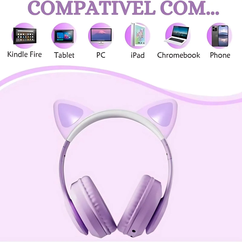 Fone de Ouvido gamer de gato com LED